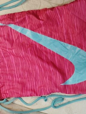 Nike Pink Drawstring Gym Bag with Teal Swoosh